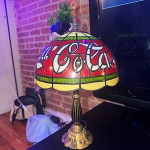 Vintage Coca Cola Tiffany Style Stained Glass Table Lamp Retro Bar Decor